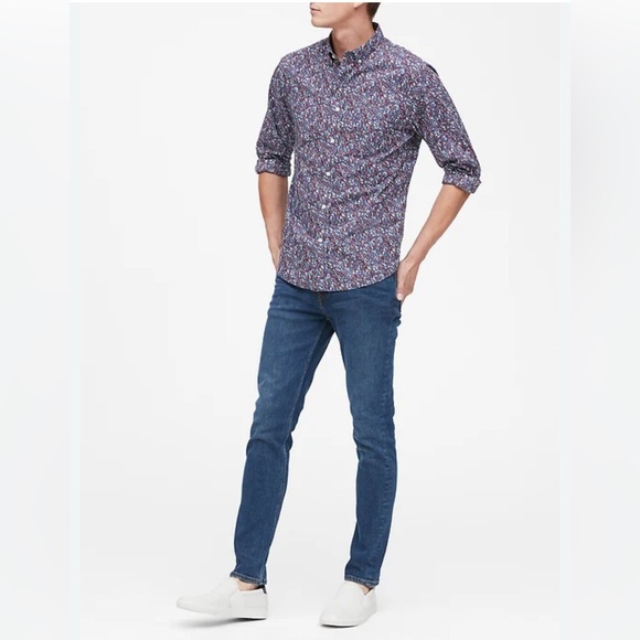 Men's  -Banana Republic -UNTUCKED SLIM-FIT LUXE POPLIN SHIRT -Cotton Shirt - Picture 1 of 11